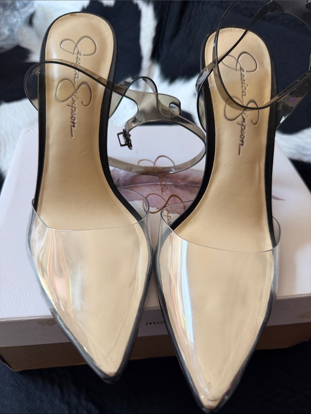 Jessica Simpson Clear Pointed-Toe Slingback Heels - Transparent/Black Trim